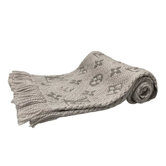 Auth LOUIS VUITTON Echarpe Logomania M74742 Gris Perle GM0198 Scarf - Picture 2 of 9